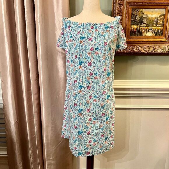 EUC Vineyard Vines Floral Flamingo Off Shoulder Dress Size XL - Picture 1 of 2